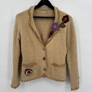 Relais Mohair Blend Floral Applique Boho Hippie Sweater 3 Button Blazer-Size M